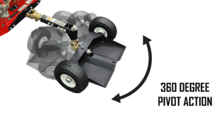 360 degrees of pivot on Wheel Kaddy 360 series mower sulky
